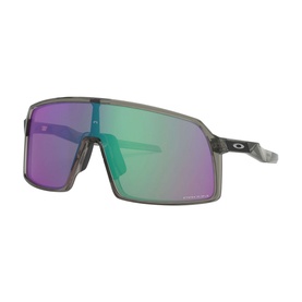 Oakley Shield Sunglasses 0OO9406 in grey with oversized wraparound frame and iridescent green-tinted single lens
