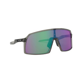 Oakley Shield Sunglasses 0OO9406 in grey with oversized wraparound frame and iridescent green-purple mirrored lens