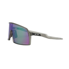 Oakley Shield Sunglasses 0OO9406 in grey with wraparound shield lens in purple-green Prizm tint and integrated nose bridge