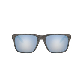 Oakley Holbrook XL Sunglasses OO9417 59 in woodgrain-effect frame with blue mirrored lenses, square silhouette