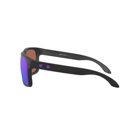 Oakley Square Sunglasses 0OO9417 in matte black with purple mirrored lenses, side profile view showing temple arm detail