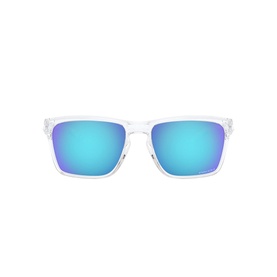 Oakley Sylas Sunglasses OO9448 57 in clear transparent frame with mirrored blue lenses, square shape, front view