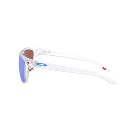 Oakley Sylas Sunglasses OO9448 57 in clear multi frame with blue mirrored lenses, shown from side angle