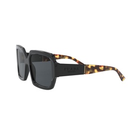 Prada 0PR 21XS Pillow Sunglasses in black with tortoiseshell temples and dark grey lenses, oversized square frame