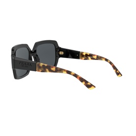 Prada 0PR 21XS Pillow Sunglasses in black with tortoiseshell temples, dark grey lenses, gold-tone hardware, angled rear view