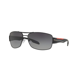 Prada Linea Rossa Rectangle Sunglasses PS 53NS in black metal frame with grey gradient lenses and red accent detail
