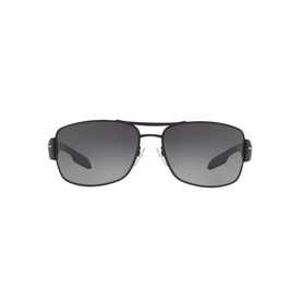 Prada Linea Rossa Rectangle Sunglasses PS 53NS in black, metal frame with double bridge and gradient grey lenses, front view