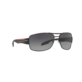 Prada Linea Rossa Rectangle Sunglasses PS 53NS in black metal frame with gradient grey lenses and red temple detail