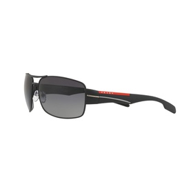 Prada Linea Rossa Rectangle Sunglasses PS 53NS in black metal frame with gradient grey lenses and red temple detail
