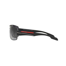 Prada Linea Rossa Rectangle Sunglasses PS 53NS in black, metal frame, side profile view showing red logo detail on temple arm