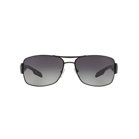 Prada Linea Rossa PS 53NS sunglasses in black, rectangular metal frame with double bridge and gradient grey lenses