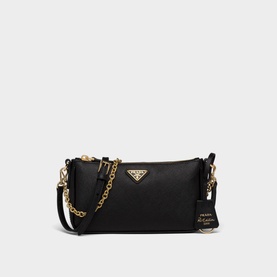Prada Accessories Re-Edition 2000 Shoulder Bag in black Saffiano leather with gold chain strap, triangle logo, and zip closure