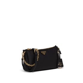 Prada Accessories Re-Edition 2000 Shoulder Bag in black Saffiano leather with gold chain strap and enamelled triangle logo
