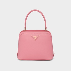 Prada Accessories Matin&eacute;e Saffiano Leather Micro Bag in Pink with gold-tone triangle logo and single top handle