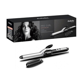 BaByliss Pro Curl Ceramic 19mm Curling Tong in silver and black, shown with product box and curl attachment