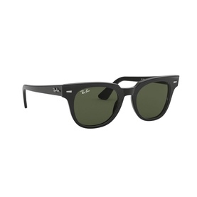 Ray-Ban Square Sunglasses RB2168 in black with green lenses, thick acetate frame, angled three-quarter view