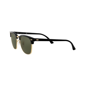 Ray-Ban Clubmaster Square Sunglasses in black with gold-tone lower frame, green lenses, and classic browline silhouette