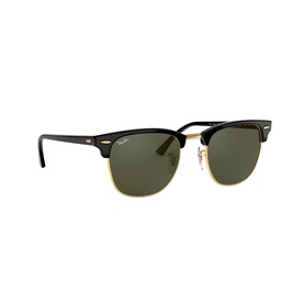 Ray-Ban Clubmaster Square Sunglasses in black with gold lower frame, green lenses, and classic browline silhouette