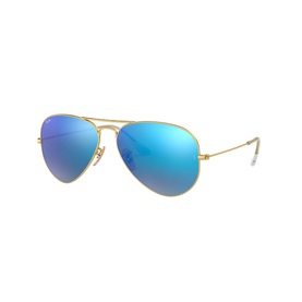 Ray-Ban Original Aviator Sunglasses RB3025 55 in gold with blue mirrored lenses and slim metal frame