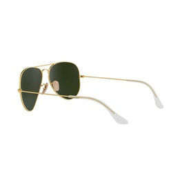 Ray-Ban Original Aviator Sunglasses RB3025 55 in gold, rear three-quarter view showing gold metal frame and green lenses