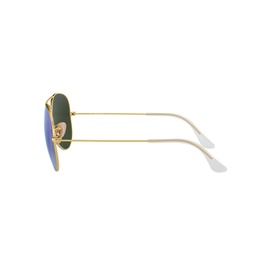 Ray-Ban Original Aviator Sunglasses RB3025 55 in gold, side profile showing slim gold metal frame and green lenses