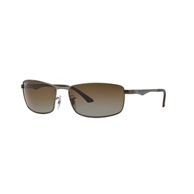 Ray-Ban RB3498 sunglasses in grey, rectangular metal frame with brown gradient lenses and dark temples