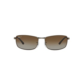 Ray-Ban RB3498 sunglasses in grey, rectangular metal frames with brown gradient lenses and slim temples