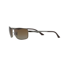 Ray-Ban RB3498 sunglasses in matte grey metal rectangular frame with brown gradient polarised lenses