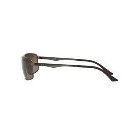 Ray-Ban RB3498 sunglasses in grey, side profile view showing gunmetal grey metal frame and slim temple arms with grey polarised lenses