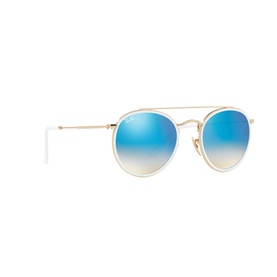 Ray-Ban Round Sunglasses RB3647N 51 in gold with double bridge, round frames and blue gradient mirrored lenses