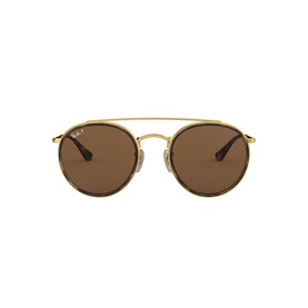 Ray-Ban RB3647N Round Sunglasses in gold with double bridge, round brown lenses and gold metal frame