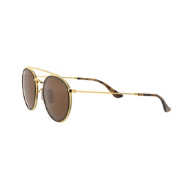 Ray-Ban RB3647N Round Sunglasses in gold with brown lenses, tortoiseshell temples, and double bridge detail