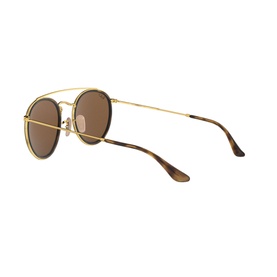 Ray-Ban RB3647N Round Sunglasses in gold with tortoiseshell temples, brown lenses, and double bridge detail