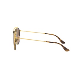 Ray-Ban RB3647N Round Sunglasses in gold, side profile view showing slim metal arms with tortoiseshell tips and round lenses