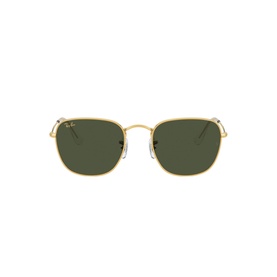 Ray-Ban Frank Square Sunglasses with gold metal frame and dark green lenses, front-facing view