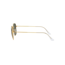 Ray-Ban Frank Square Sunglasses in gold metal frame with green tinted lenses, shown from the side angle
