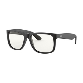 Ray-Ban Justin Square Sunglasses in black matte frame with clear lenses and classic wide temples