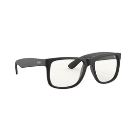 Ray-Ban Justin Square Sunglasses in black with clear lenses and matte black wide temples