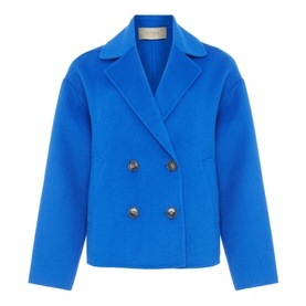 Hobbs Rosanna Wool Blend Coat in blue, short length, double-breasted with tortoiseshell buttons and notch lapels