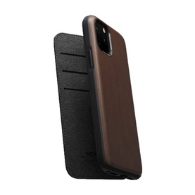 Nomad Rugged Leather iPhone 11 6.1 Folio in brown, showing exterior and open card slot interior view