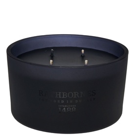 Rathbornes Dublin Dusk Luxury Candle in matte navy glass vessel with four wicks and embossed branding