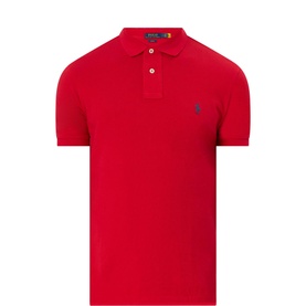 Ralph Lauren Slim Fit Polo Shirt in red, short sleeves, three-button placket, embroidered pony logo at chest
