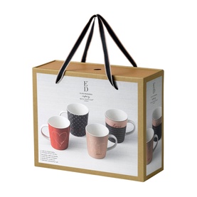 Royal Doulton Ellen Degeneres Signature Mug Set of 4 in multi colourway, gift box packaging with black handles