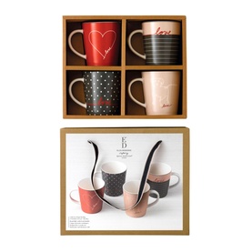 Royal Doulton Ellen Degeneres Signature Mug Set of 4 in multi, shown in gift box and styled lifestyle image below