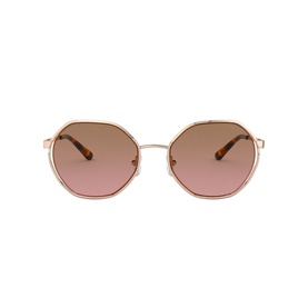 MMK PORTO Irregular Sunglasses in pink, geometric metal frame with tortoiseshell temples and rose-tinted gradient lenses