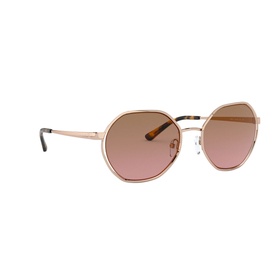 MMK PORTO Irregular Sunglasses in pink with rose gold geometric metal frames, tortoiseshell temples and gradient pink lenses