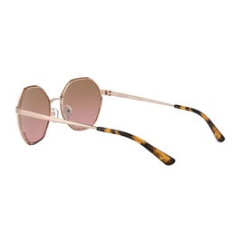 MMK PORTO Irregular Sunglasses in pink with rose gold metal frame, gradient pink lenses, and tortoiseshell temples, angled view