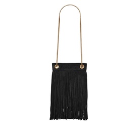 Saint Laurent Grace Fringed Suede Small Hobo Bag in black with long suede fringe, gold-tone chain strap and eyelet detail