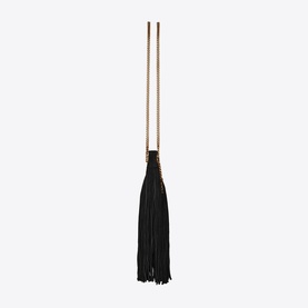 Saint Laurent Grace Fringed Suede Small Hobo Bag in black with gold-tone chain strap and long tassel fringe detail