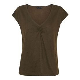 Ruched V Neck Linen T-Shirt